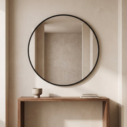 Round Tempered Glass Metal Frame Wall Mirror for Bathroom & Vanity