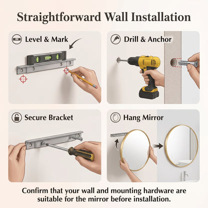 Round Tempered Glass Metal Frame Wall Mirror for Bathroom & Vanity