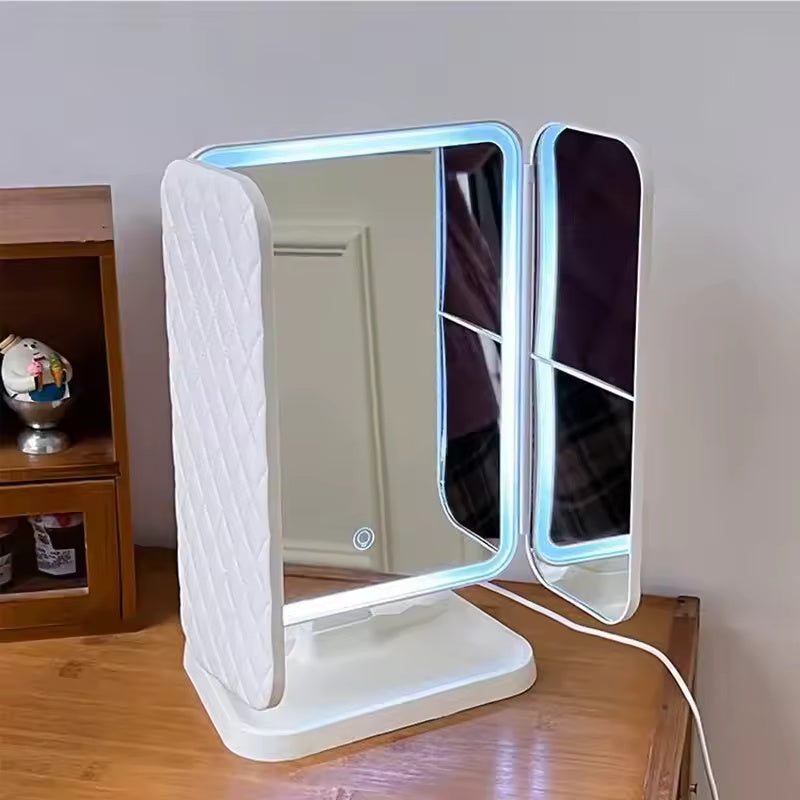 LED Tri-Fold Vanity Makeup Mirror with Adjustable Lighting & Magnification Panels
