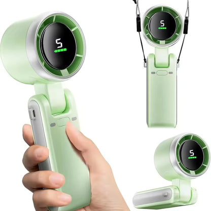 Portable Turbo Handheld Fan with Digital Display, Foldable Design, USB-C Rechargeable Cooling Fan for Travel and Everyday Use