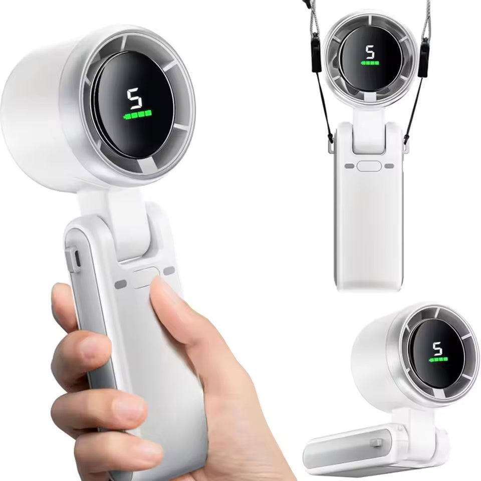 Portable Turbo Handheld Fan with Digital Display, Foldable Design, USB-C Rechargeable Cooling Fan for Travel and Everyday Use