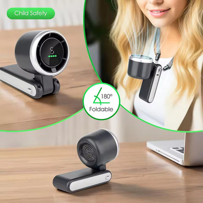 Portable Turbo Handheld Fan with Digital Display, Foldable Design, USB-C Rechargeable Cooling Fan for Travel and Everyday Use