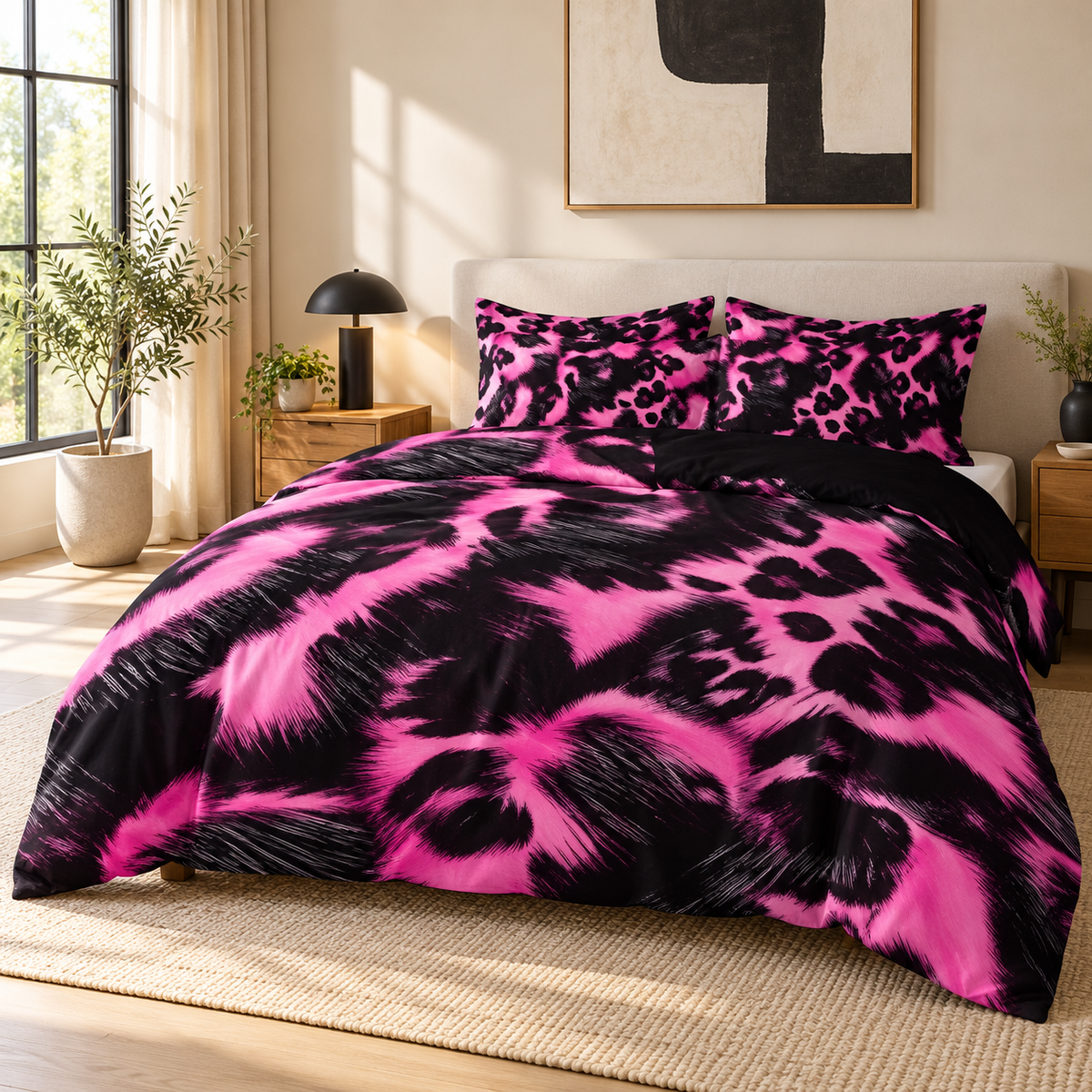 Pink Leopard Abstract 3-Piece Printed Duvet Cover Set