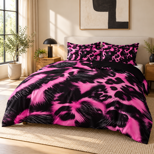 Pink Leopard Abstract 3-Piece Printed Duvet Cover Set