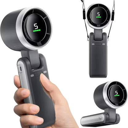 Portable Turbo Handheld Fan with Digital Display, Foldable Design, USB-C Rechargeable Cooling Fan for Travel and Everyday Use