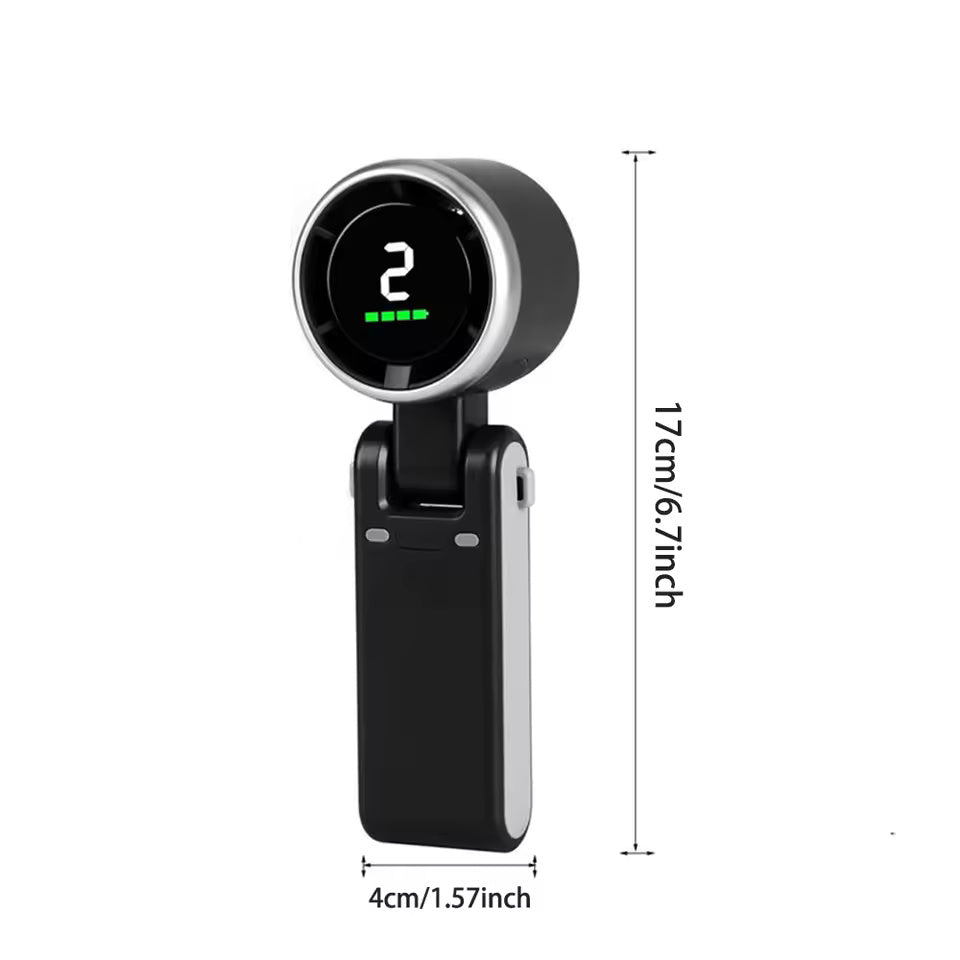 Portable Turbo Handheld Fan with Digital Display, Foldable Design, USB-C Rechargeable Cooling Fan for Travel and Everyday Use