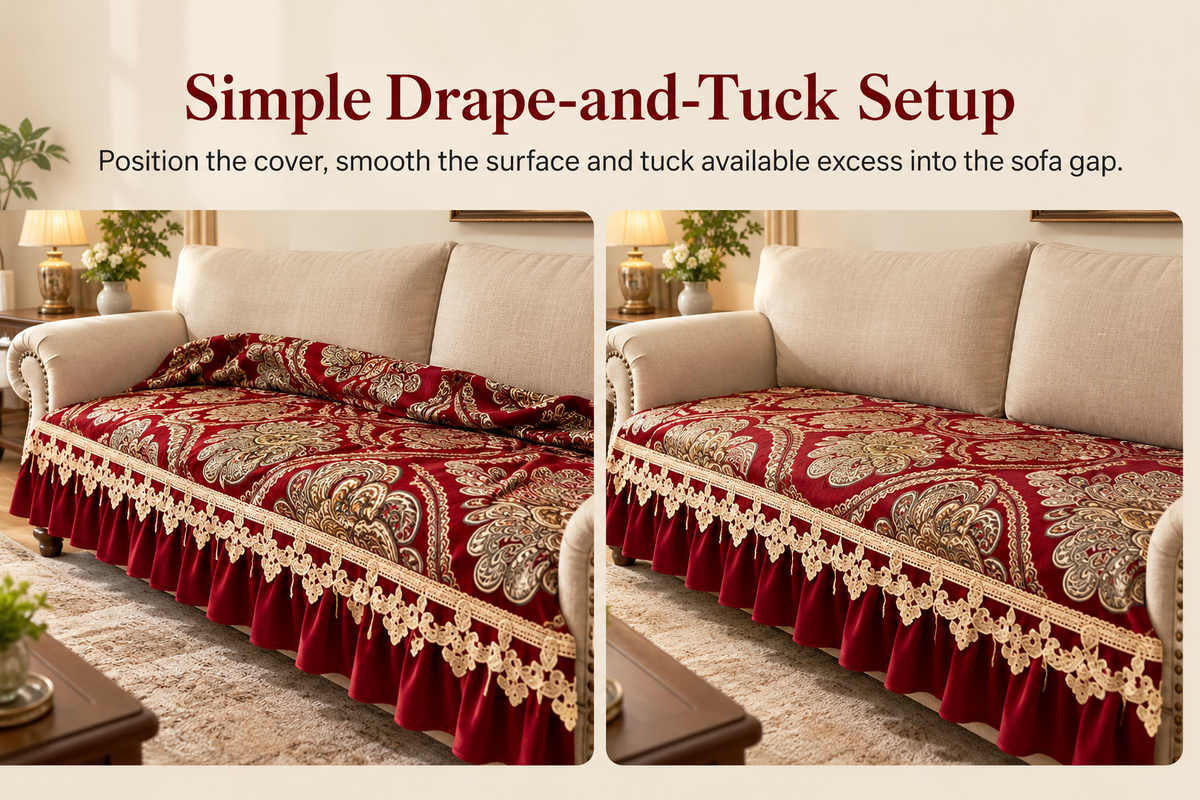 Jacquard Anti-Slip Sofa Protector with 18 cm Decorative Skirt