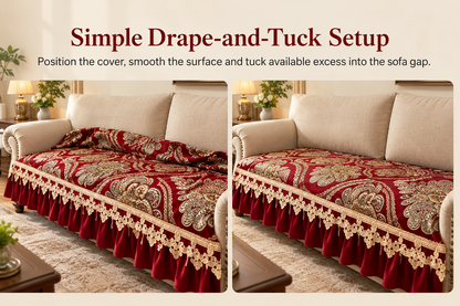 Jacquard Anti-Slip Sofa Protector with 18 cm Decorative Skirt