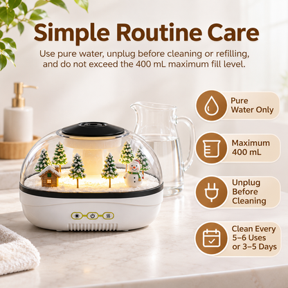 Snow Scene Ultrasonic Raindrop Humidifier with Warm Ambient Light