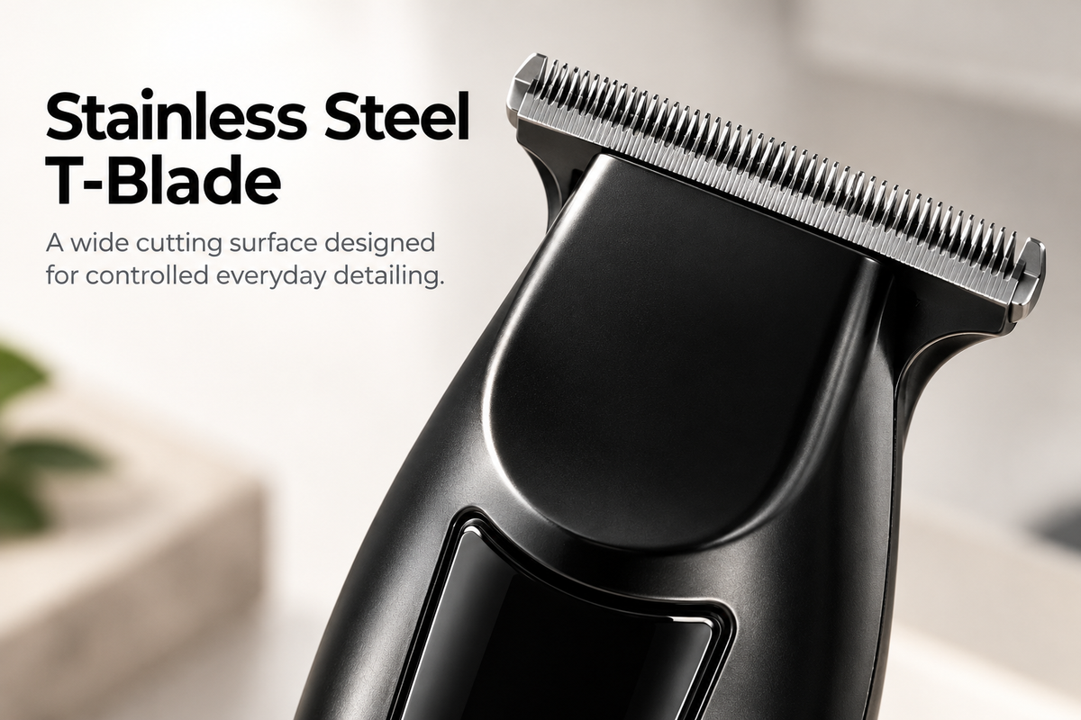 Mini T-Blade Hair Trimmer with LED Display & 4 Guide Combs