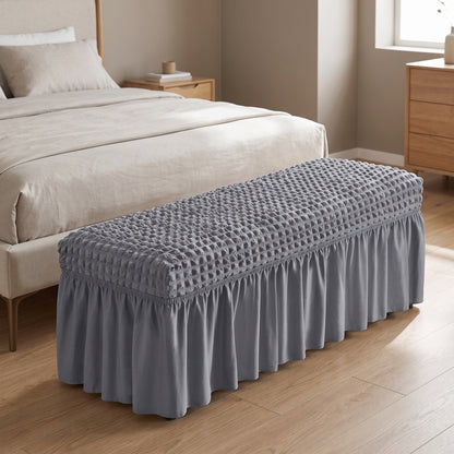 Stretch Textured Bench Cover with Ruffled Skirt