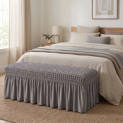 Stretch Textured Bench Cover with Ruffled Skirt