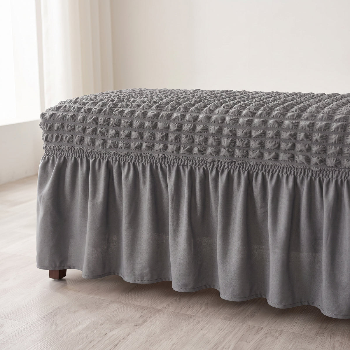 Stretch Textured Bench Cover with Ruffled Skirt