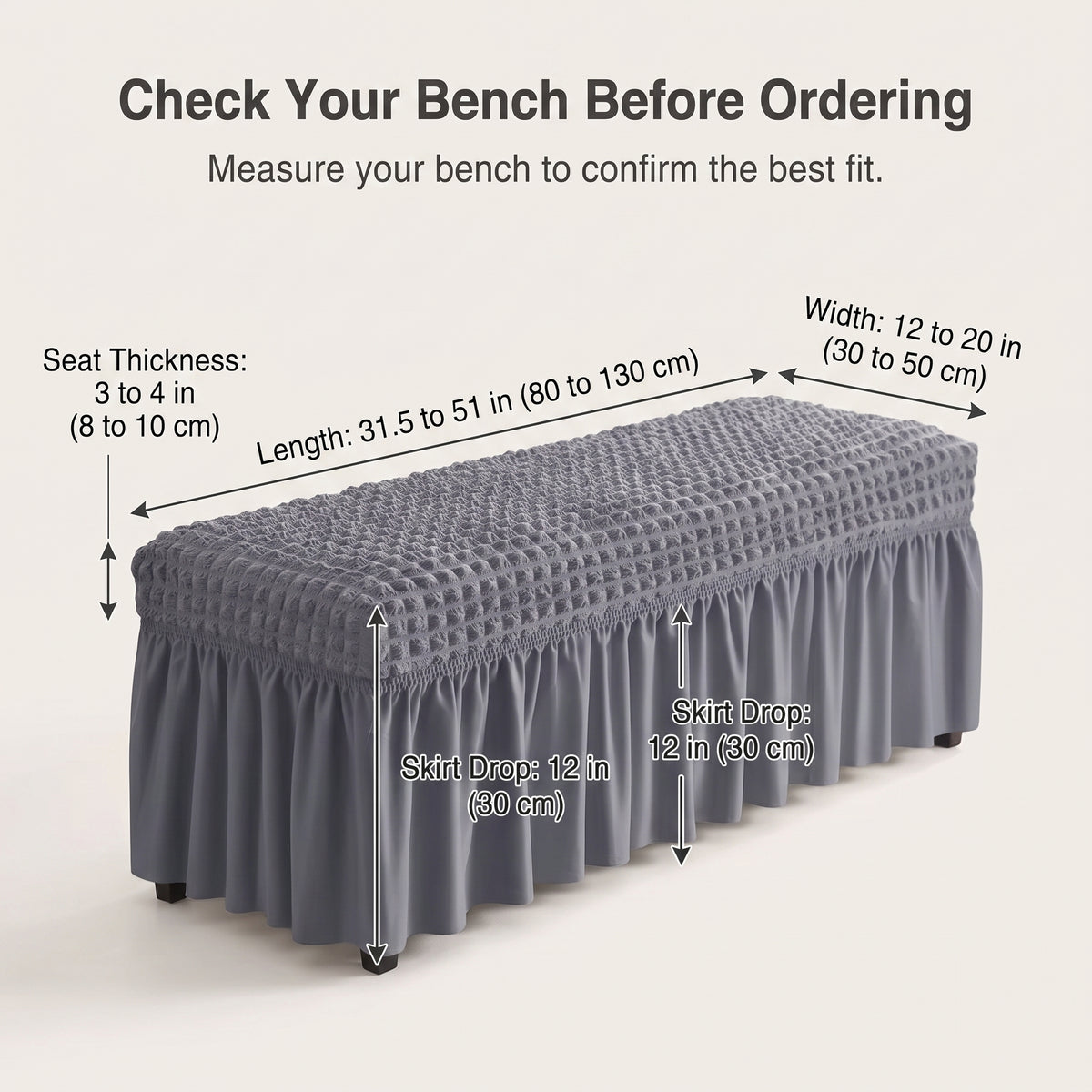Stretch Textured Bench Cover with Ruffled Skirt