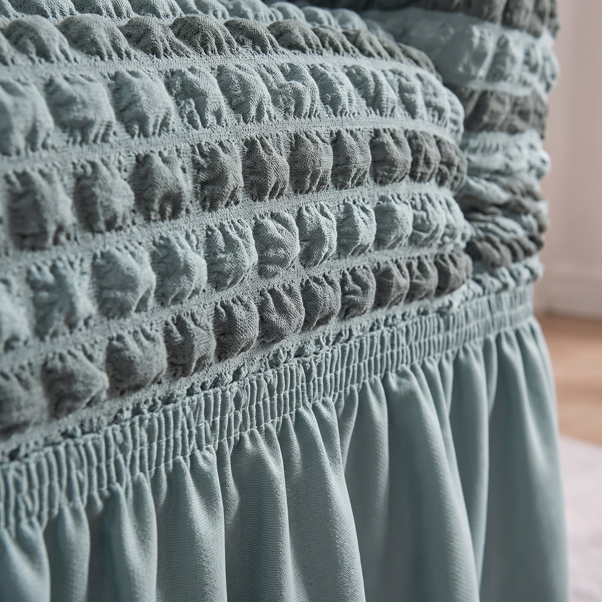 Stretch Textured Sofa Slipcover with Ruffled Skirt