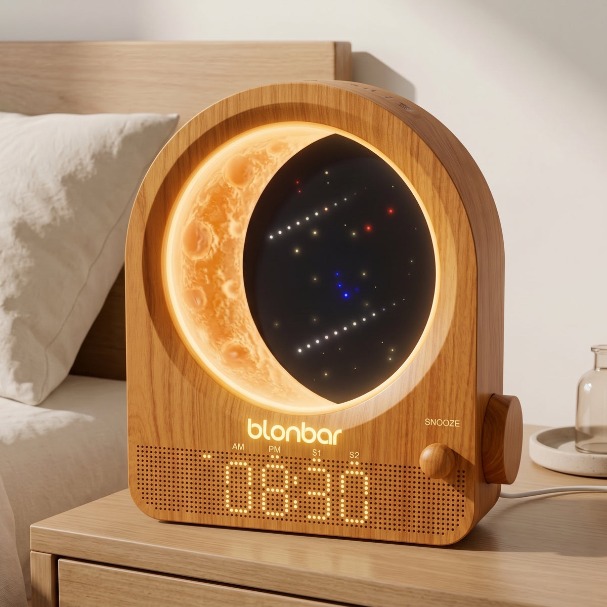 Sunrise Alarm Clock with Dimmable Moon Lamp & Natural Sounds