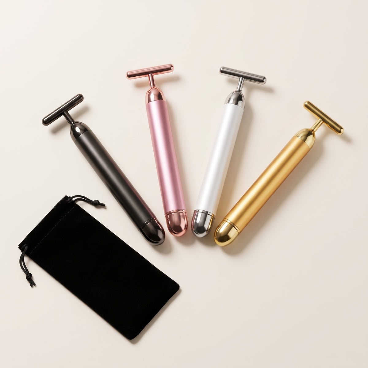 T-Shaped Vibrating Facial Massage Roller with Metal Contact Bar