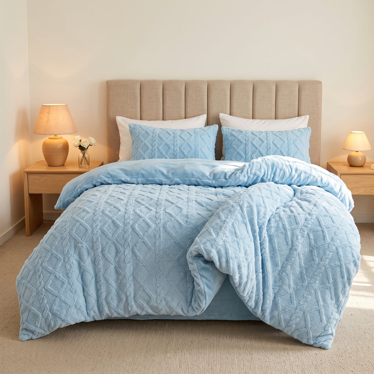 Textured Double-Sided Plush Velvet Zippered Duvet Cover