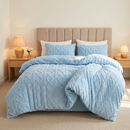 Textured Double-Sided Plush Velvet Zippered Duvet Cover
