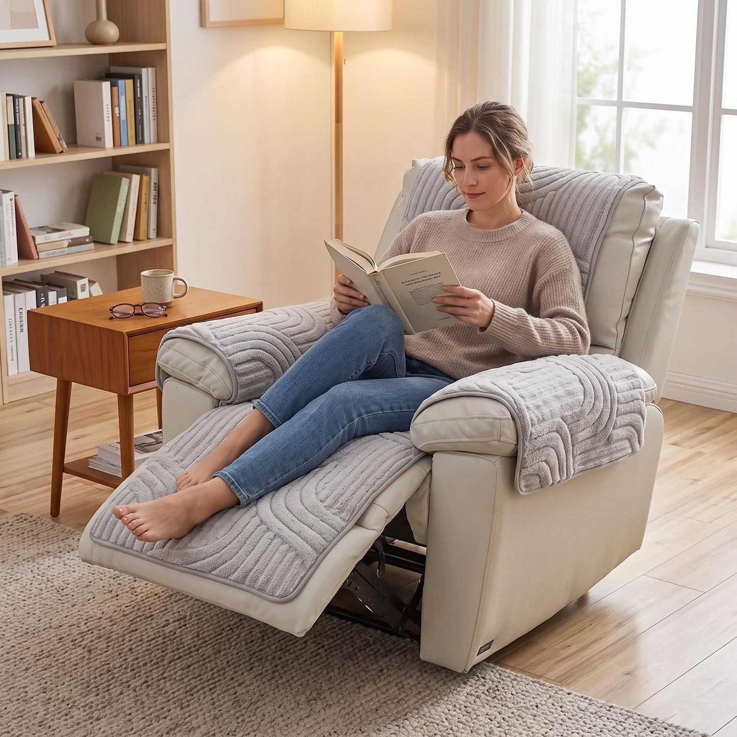 Textured Fleece Non-Slip Recliner Chair Protector Cover