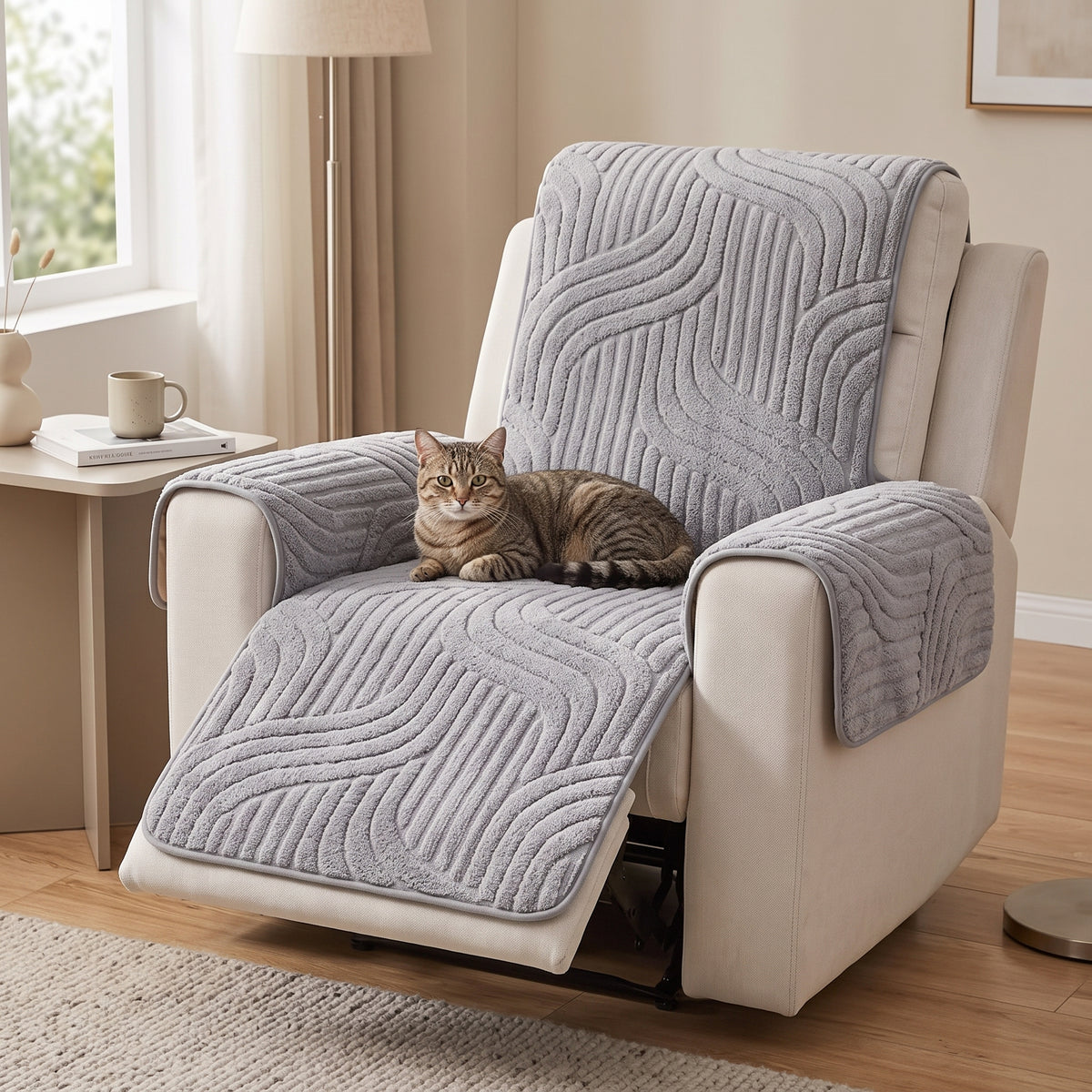 Textured Fleece Non-Slip Recliner Chair Protector Cover