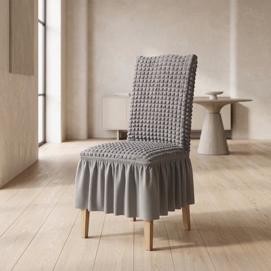 Textured Stretch Dining Chair Cover with Ruffled Skirt