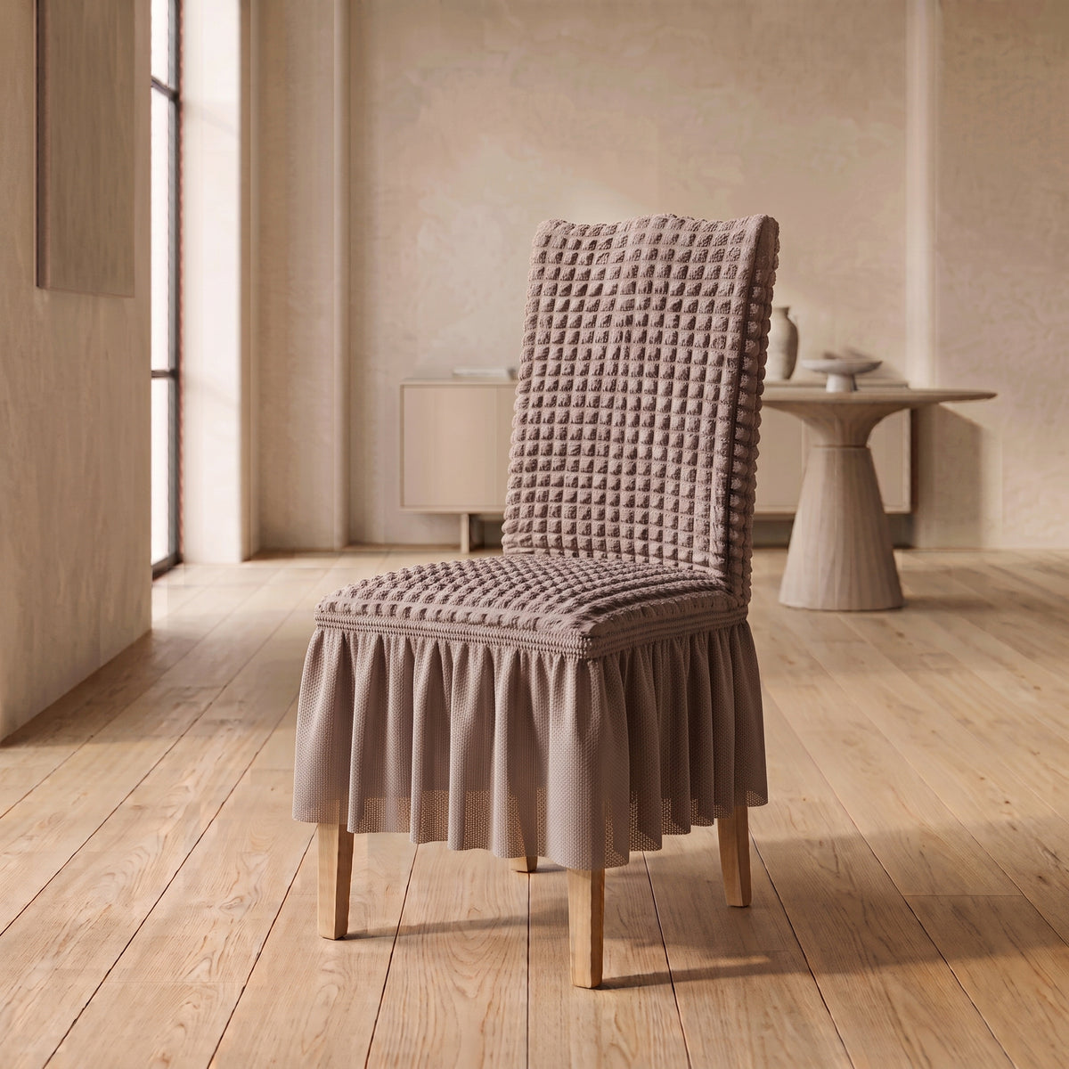 Textured Stretch Dining Chair Cover with Ruffled Skirt