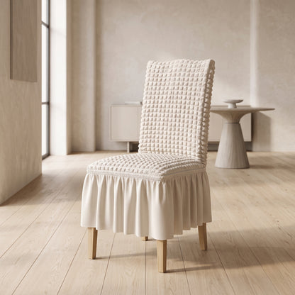 Textured Stretch Dining Chair Cover with Ruffled Skirt