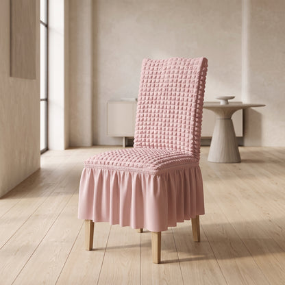 Textured Stretch Dining Chair Cover with Ruffled Skirt