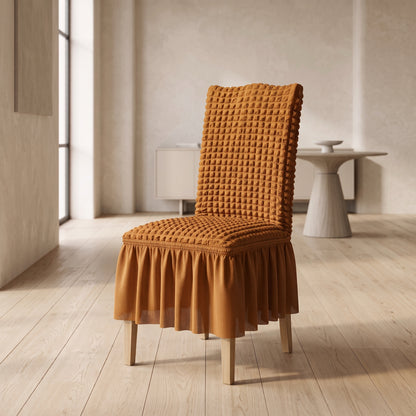 Textured Stretch Dining Chair Cover with Ruffled Skirt