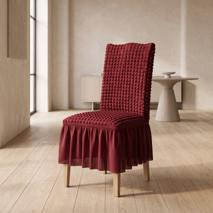 Textured Stretch Dining Chair Cover with Ruffled Skirt