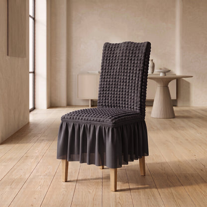 Textured Stretch Dining Chair Cover with Ruffled Skirt
