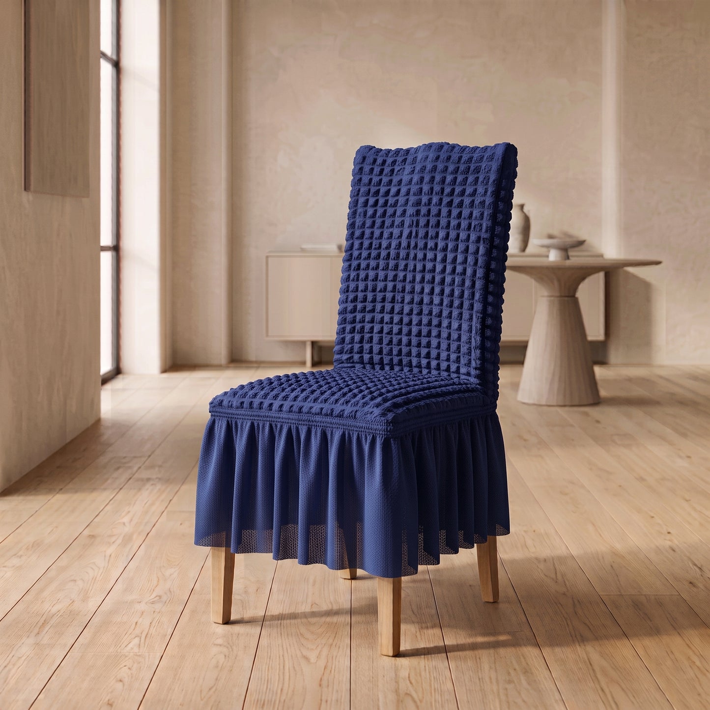 Textured Stretch Dining Chair Cover with Ruffled Skirt