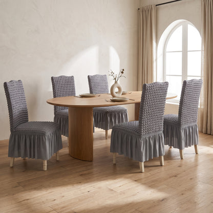 Textured Stretch Dining Chair Cover with Ruffled Skirt