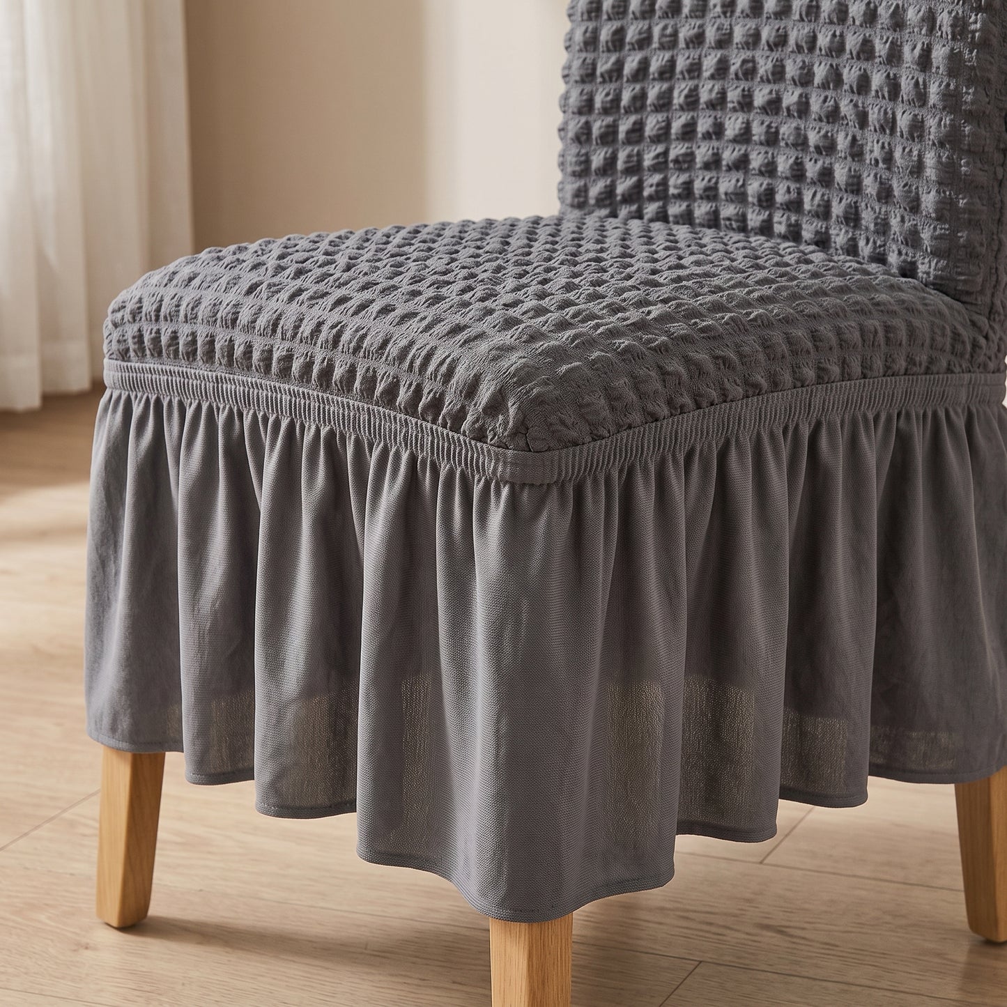 Textured Stretch Dining Chair Cover with Ruffled Skirt