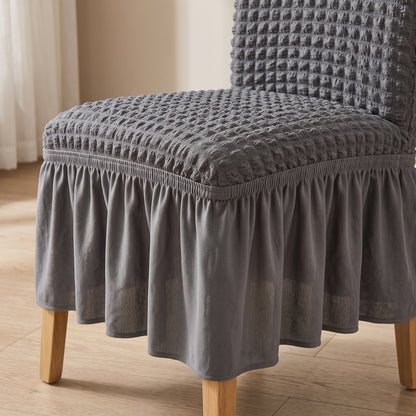 Textured Stretch Dining Chair Cover with Ruffled Skirt