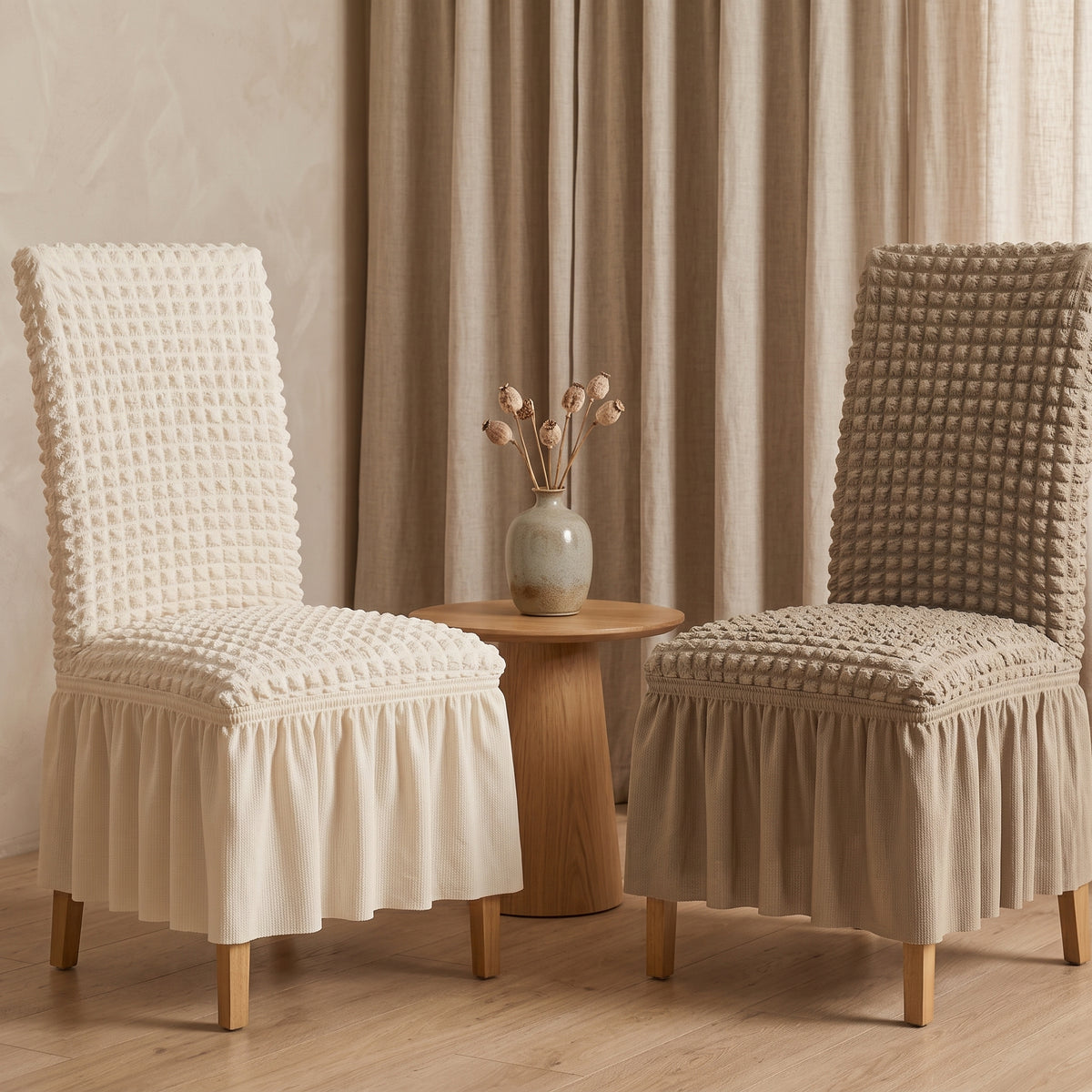 Textured Stretch Dining Chair Cover with Ruffled Skirt