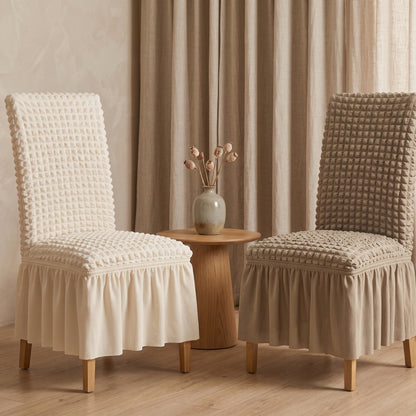 Textured Stretch Dining Chair Cover with Ruffled Skirt
