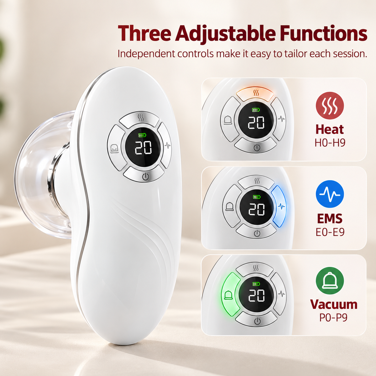 Electric Vacuum Cupping Massager with EMS, Heat & Dual Cups