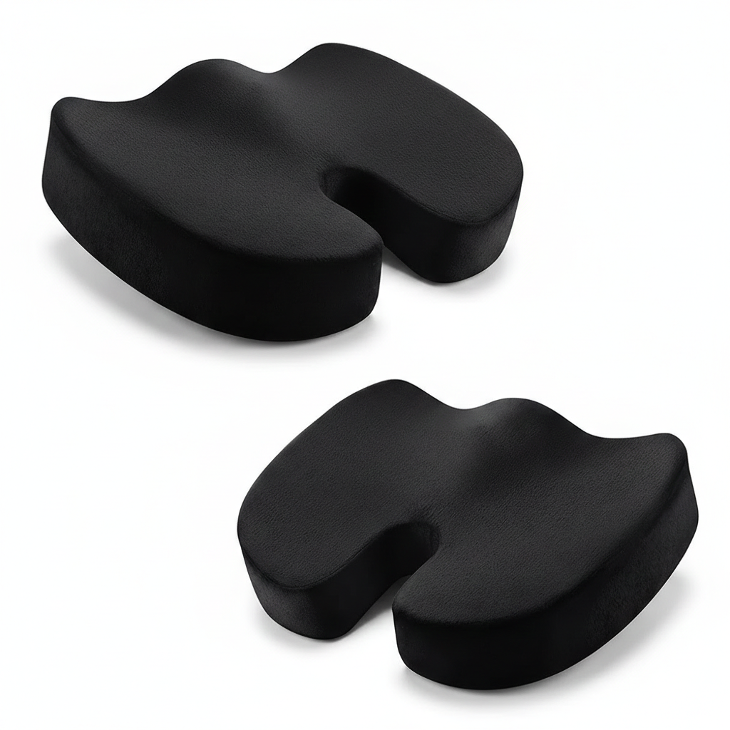 Memory foam U-shaped seat cushion in black showing U-shaped design