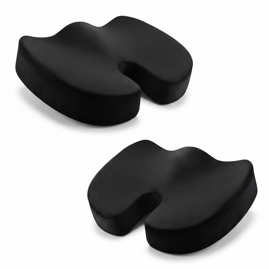 Memory foam U-shaped seat cushion in black showing U-shaped design