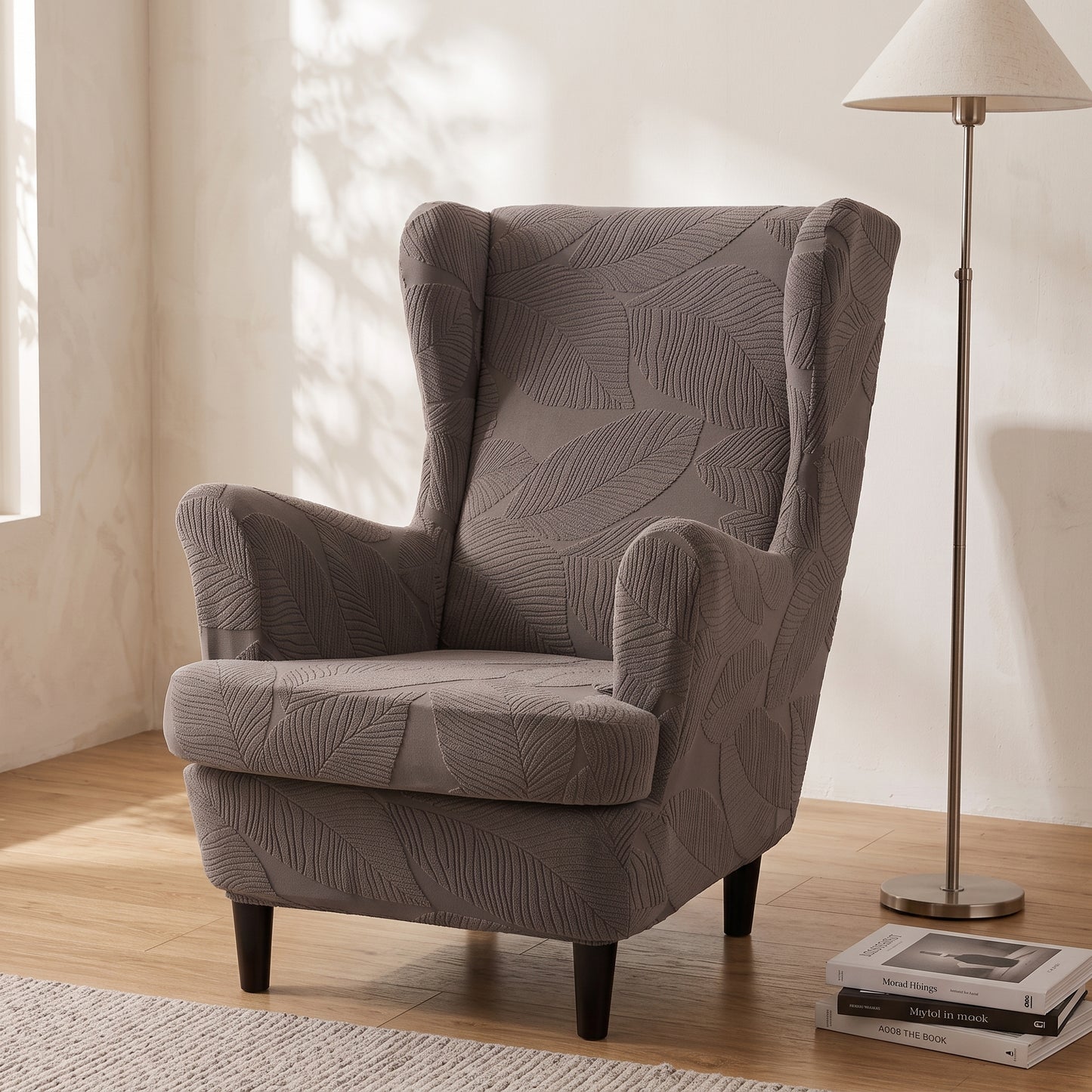 Two-Piece Stretch Jacquard Wingback Chair Slipcover Set