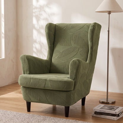 Two-Piece Stretch Jacquard Wingback Chair Slipcover Set