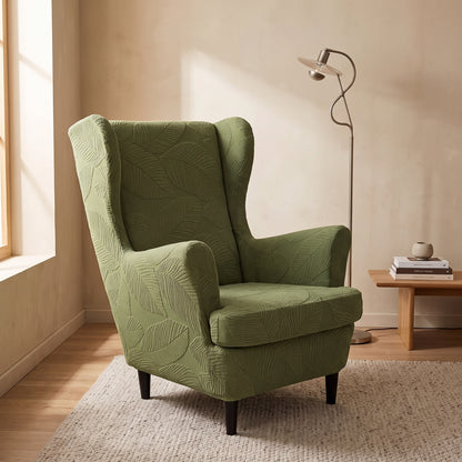 Two-Piece Stretch Jacquard Wingback Chair Slipcover Set
