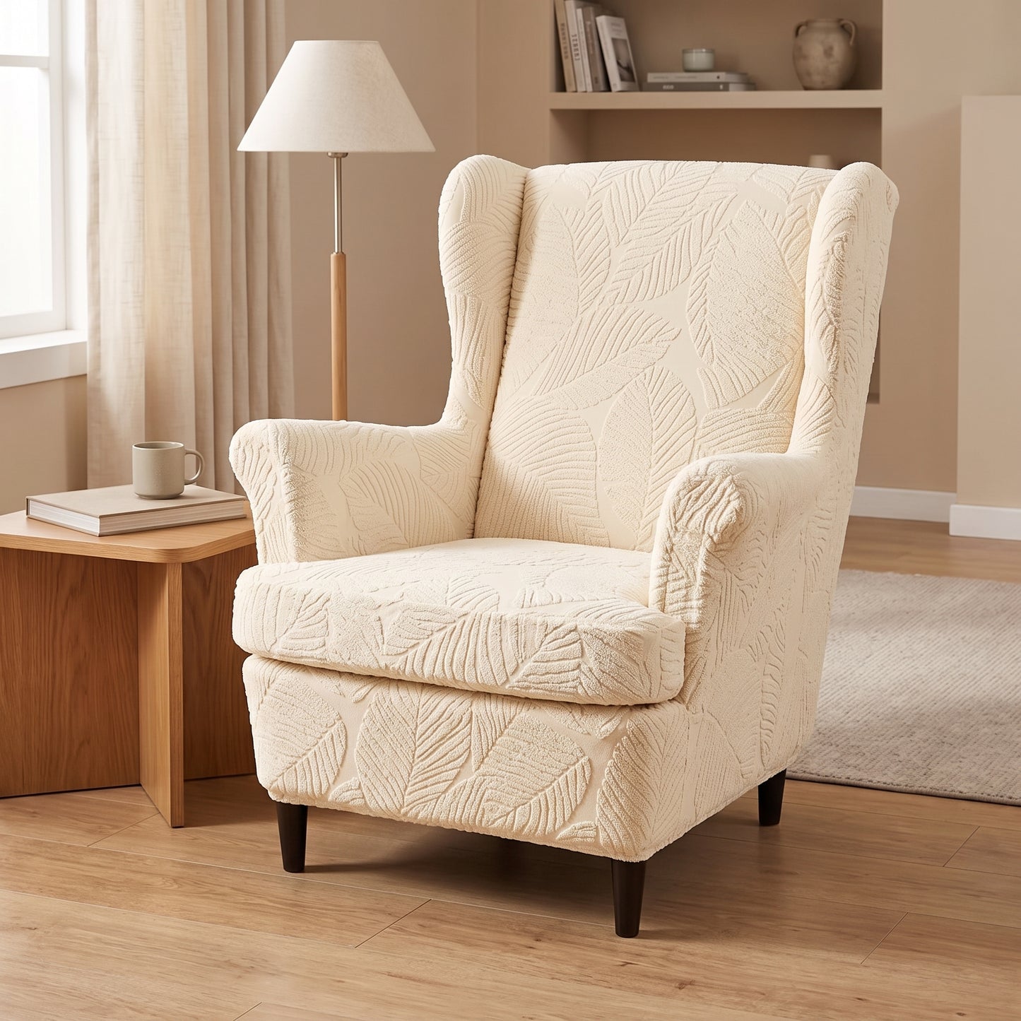 Two-Piece Stretch Jacquard Wingback Chair Slipcover Set