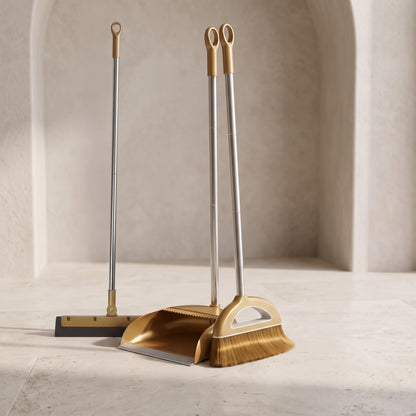 Upright Broom & Dustpan Cleaning Set with Optional Floor Wiper