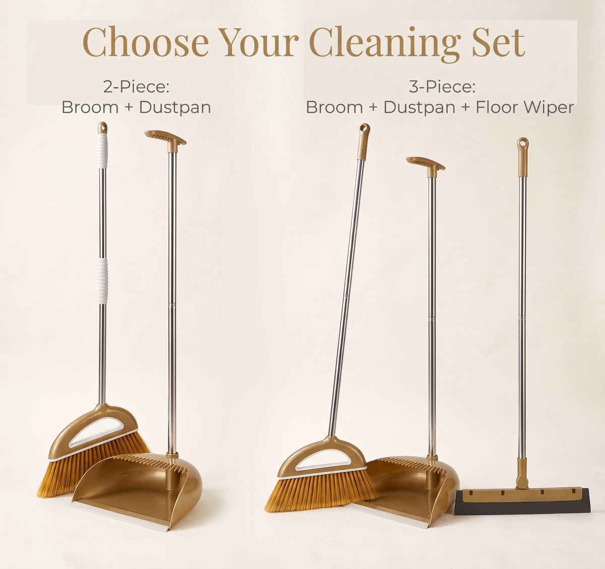 Upright Broom & Dustpan Cleaning Set with Optional Floor Wiper