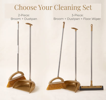 Upright Broom & Dustpan Cleaning Set with Optional Floor Wiper