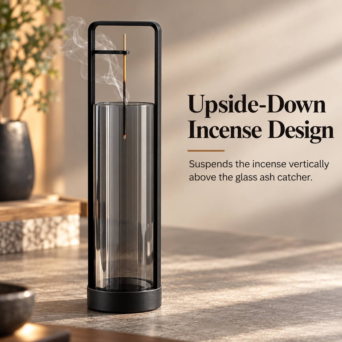 Upside-Down Incense Burner Stand with Removable Glass Ash Catcher
