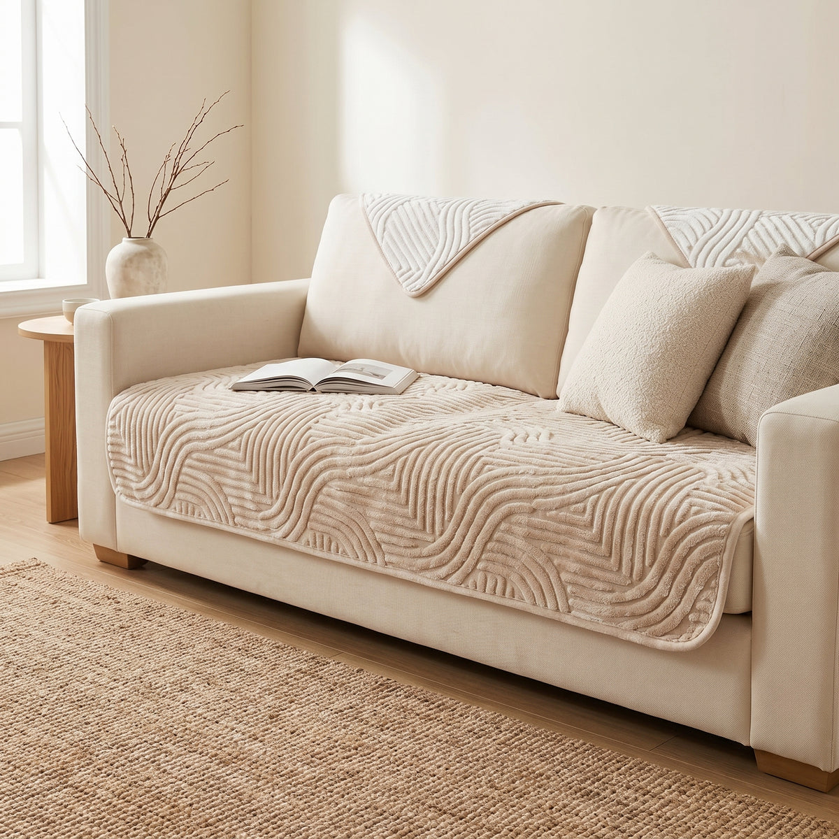 Velvet Striped Non-Slip Sofa Cushion Cover